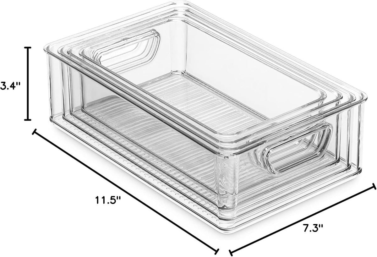 Set Of 16 Refrigerator Organizer Bins - Plastic Pantry Organization and Storage Baskets - Stackable Food Fridge Organizers with Cutout Handles for Freezer, Kitchen, Countertops, Cabinets