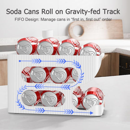 FIFO Soda Can Organizer for Pantry or Fridge, Holds 24 Cans | Automatic Rolling Drink Organizer for Fridge, Space-Saving Pop Can Dispenser/Holder/Storage/Container for Refrigerator