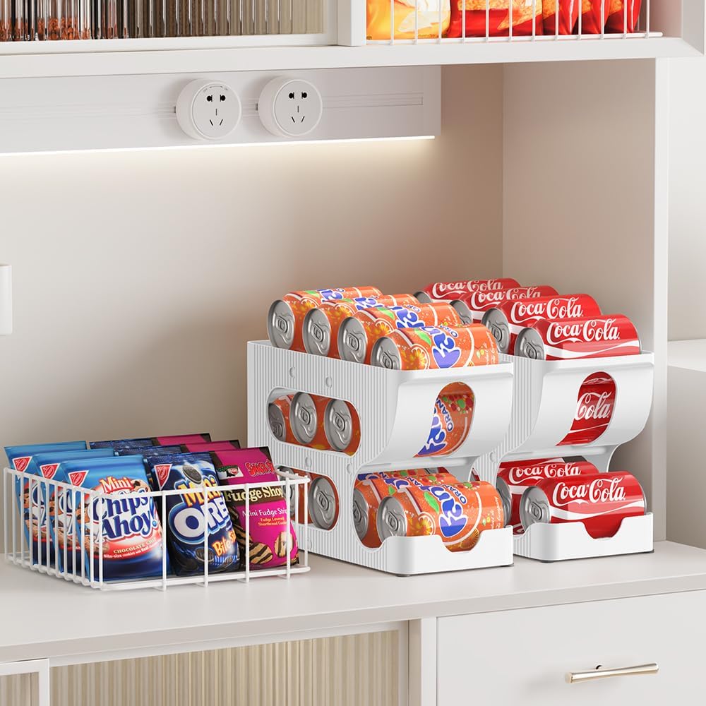 FIFO Soda Can Organizer for Pantry or Fridge, Holds 24 Cans | Automatic Rolling Drink Organizer for Fridge, Space-Saving Pop Can Dispenser/Holder/Storage/Container for Refrigerator