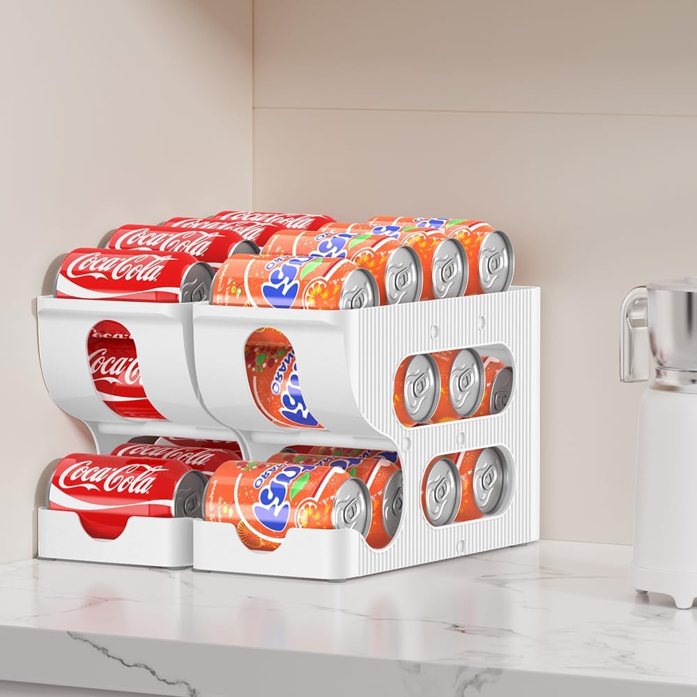 FIFO Soda Can Organizer for Pantry or Fridge, Holds 24 Cans | Automatic Rolling Drink Organizer for Fridge, Space-Saving Pop Can Dispenser/Holder/Storage/Container for Refrigerator