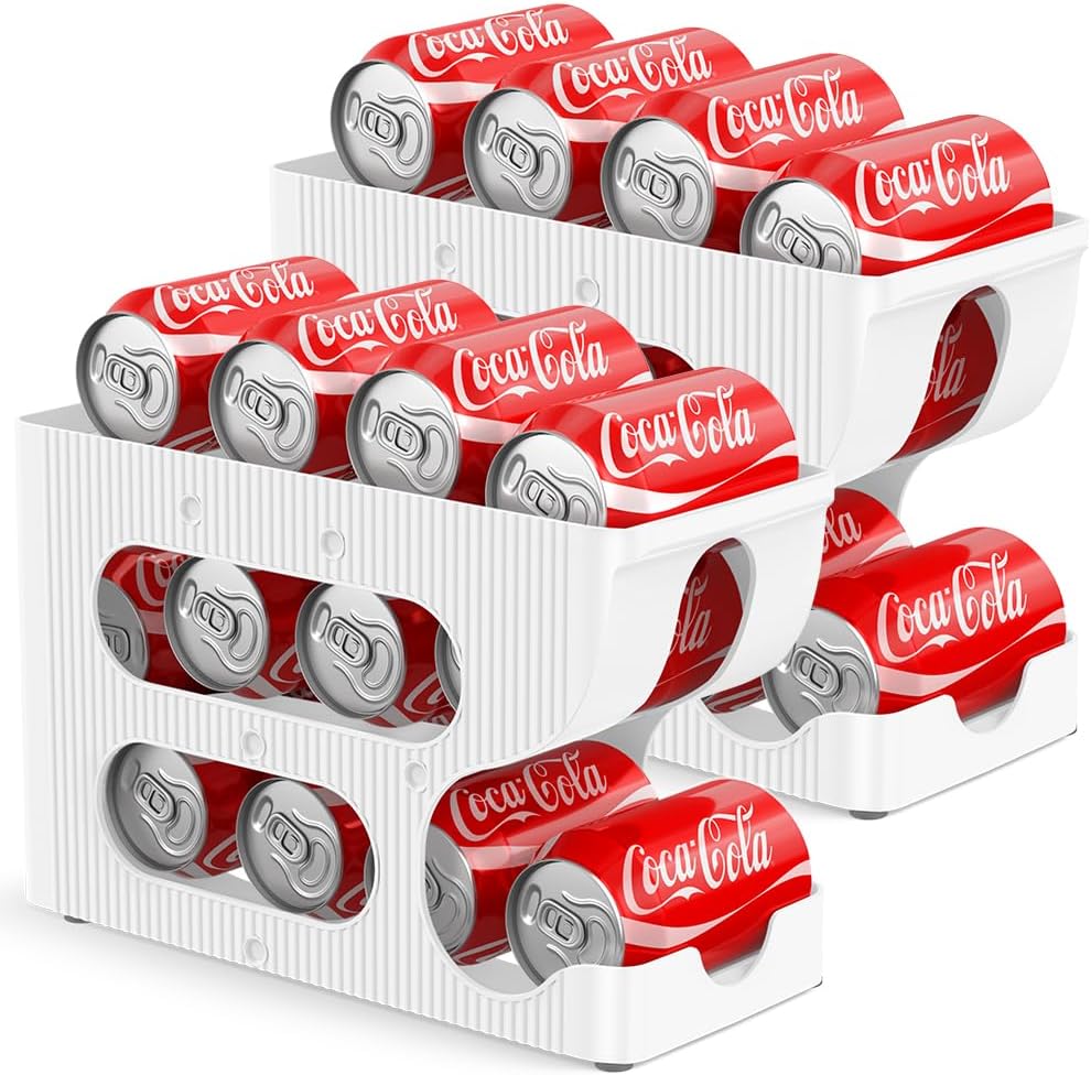 FIFO Soda Can Organizer for Pantry or Fridge, Holds 24 Cans | Automatic Rolling Drink Organizer for Fridge, Space-Saving Pop Can Dispenser/Holder/Storage/Container for Refrigerator