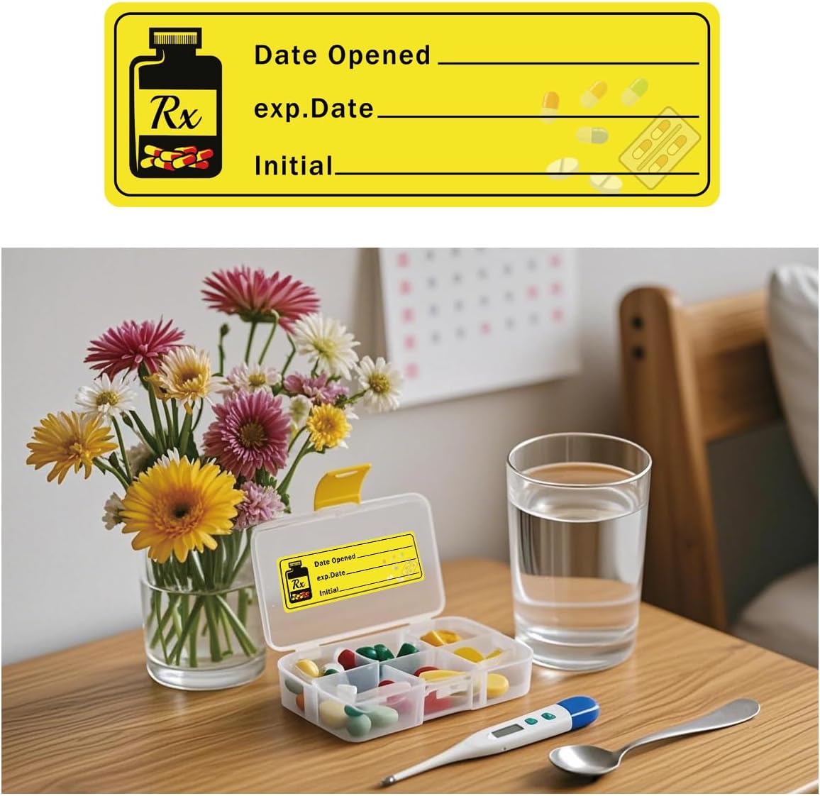 1000 pcs Date Opened Date Expired Stickers 1.5 x 0.5 inch Medication Instruction Pharmacy Expiration Date Drugstore Label Drug Pills EXP Dates Sticker for Inventory Pills Organized