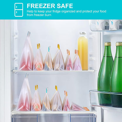 Reusable Food Storage Bags Stand Up, 9 Pack Leakproof Freezer Bags, BPA Free Gallon Bags, Reusable Plastic Snack Bags, Lunch Sandwich Bags for Home & Travel