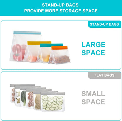 Reusable Food Storage Bags Stand Up, 9 Pack Leakproof Freezer Bags, BPA Free Gallon Bags, Reusable Plastic Snack Bags, Lunch Sandwich Bags for Home & Travel