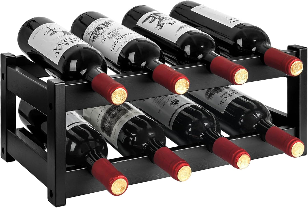 Bamboo Wine Rack, Sturdy and Durable Wine Storage Cabinet Shelf, Wine Racks Countertop for Pantry,Kitchen,3-Tier 12 Bottles Wine Rack Black
