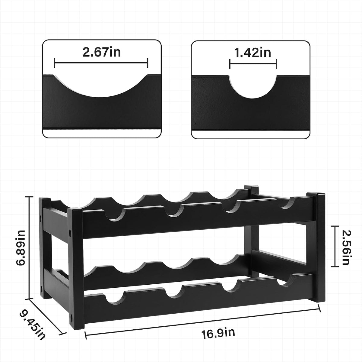 Bamboo Wine Rack, Sturdy and Durable Wine Storage Cabinet Shelf, Wine Racks Countertop for Pantry,Kitchen,3-Tier 12 Bottles Wine Rack Black