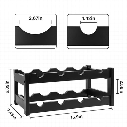 Bamboo Wine Rack, Sturdy and Durable Wine Storage Cabinet Shelf, Wine Racks Countertop for Pantry,Kitchen,3-Tier 12 Bottles Wine Rack Black
