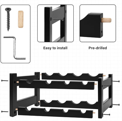 Bamboo Wine Rack, Sturdy and Durable Wine Storage Cabinet Shelf, Wine Racks Countertop for Pantry,Kitchen,3-Tier 12 Bottles Wine Rack Black