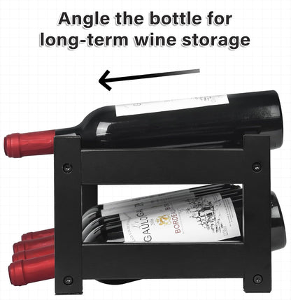 Bamboo Wine Rack, Sturdy and Durable Wine Storage Cabinet Shelf, Wine Racks Countertop for Pantry,Kitchen,3-Tier 12 Bottles Wine Rack Black