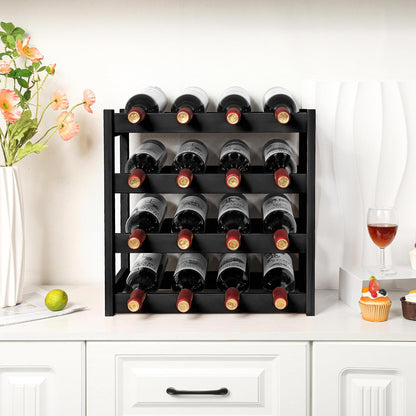 Bamboo Wine Rack, Sturdy and Durable Wine Storage Cabinet Shelf, Wine Racks Countertop for Pantry,Kitchen,3-Tier 12 Bottles Wine Rack Black