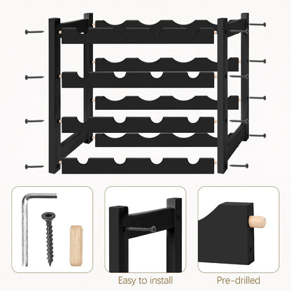 Bamboo Wine Rack, Sturdy and Durable Wine Storage Cabinet Shelf, Wine Racks Countertop for Pantry,Kitchen,3-Tier 12 Bottles Wine Rack Black
