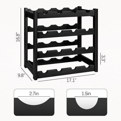 Bamboo Wine Rack, Sturdy and Durable Wine Storage Cabinet Shelf, Wine Racks Countertop for Pantry,Kitchen,3-Tier 12 Bottles Wine Rack Black