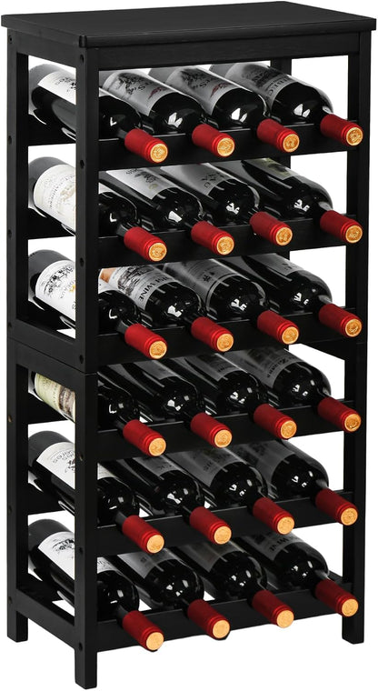 Bamboo Wine Rack, Sturdy and Durable Wine Storage Cabinet Shelf, Wine Racks Countertop for Pantry,Kitchen,3-Tier 12 Bottles Wine Rack Black