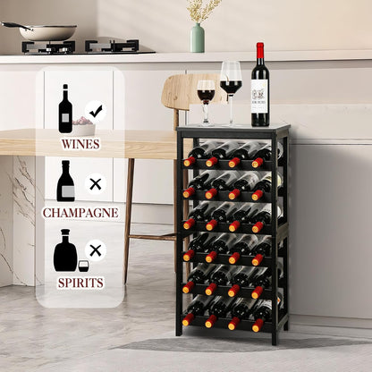 Bamboo Wine Rack, Sturdy and Durable Wine Storage Cabinet Shelf, Wine Racks Countertop for Pantry,Kitchen,3-Tier 12 Bottles Wine Rack Black