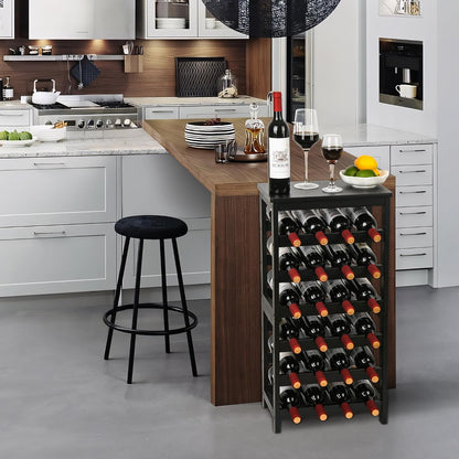 Bamboo Wine Rack, Sturdy and Durable Wine Storage Cabinet Shelf, Wine Racks Countertop for Pantry,Kitchen,3-Tier 12 Bottles Wine Rack Black