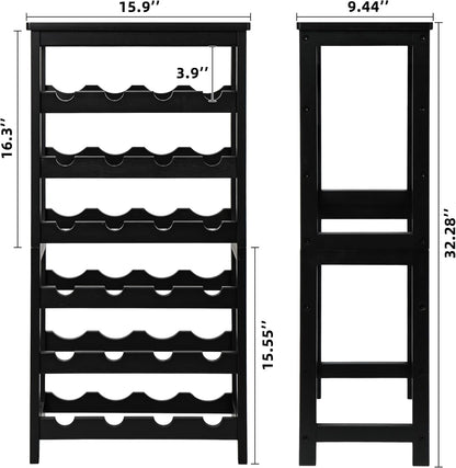 Bamboo Wine Rack, Sturdy and Durable Wine Storage Cabinet Shelf, Wine Racks Countertop for Pantry,Kitchen,3-Tier 12 Bottles Wine Rack Black