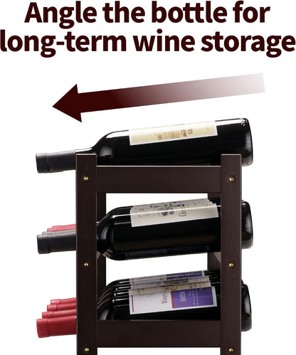 Bamboo Wine Rack, Sturdy and Durable Wine Storage Cabinet Shelf, Wine Racks Countertop for Pantry,Kitchen,3-Tier 12 Bottles Wine Rack Black