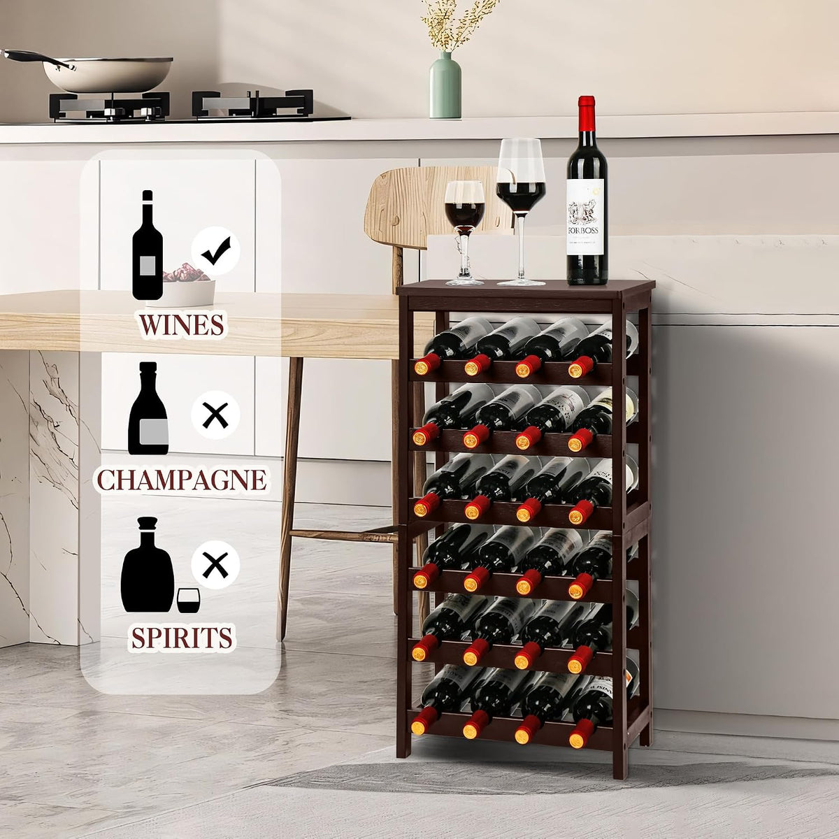 Bamboo Wine Rack, Sturdy and Durable Wine Storage Cabinet Shelf, Wine Racks Countertop for Pantry,Kitchen,3-Tier 12 Bottles Wine Rack Black
