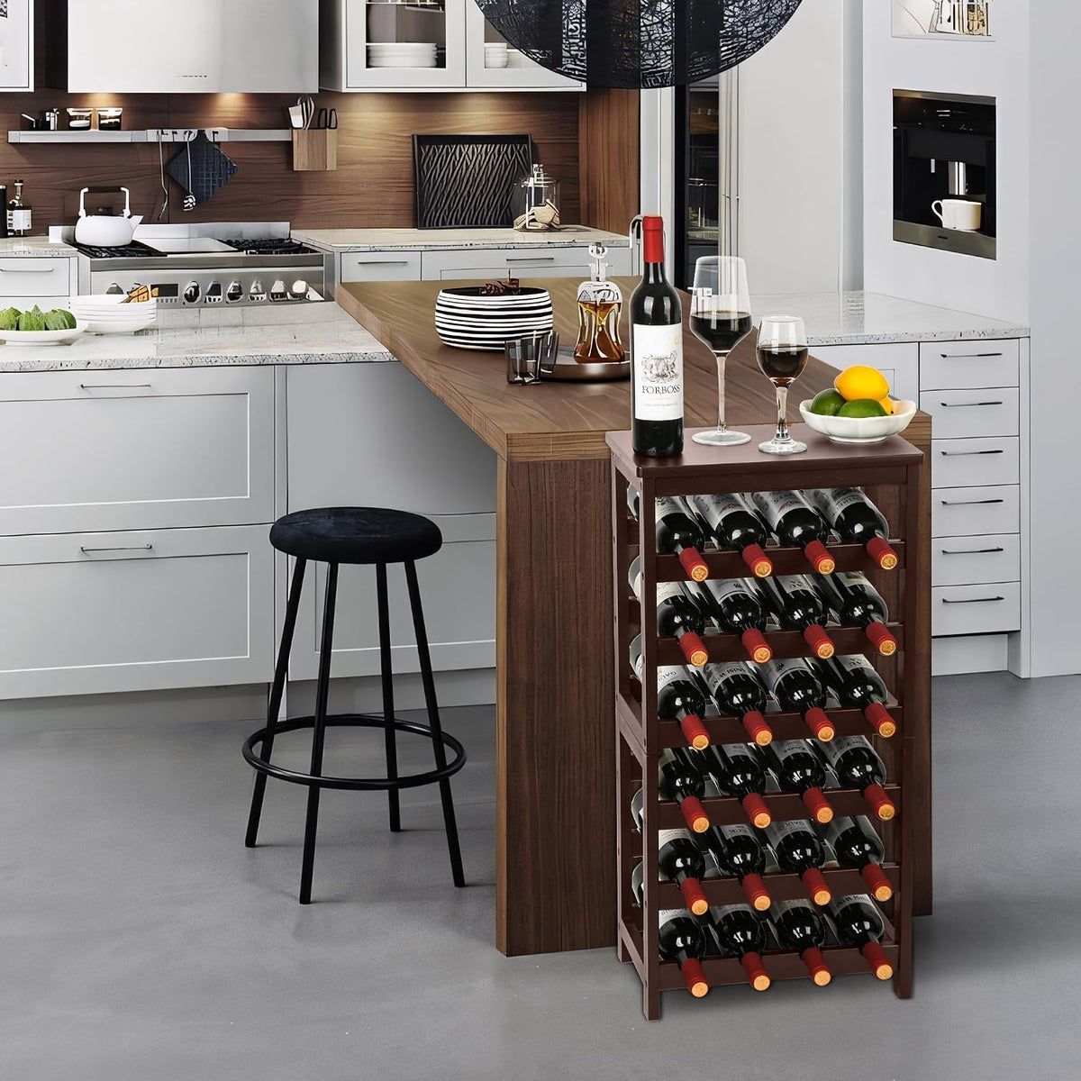 Bamboo Wine Rack, Sturdy and Durable Wine Storage Cabinet Shelf, Wine Racks Countertop for Pantry,Kitchen,3-Tier 12 Bottles Wine Rack Black