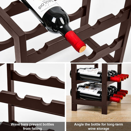 Bamboo Wine Rack, Sturdy and Durable Wine Storage Cabinet Shelf, Wine Racks Countertop for Pantry,Kitchen,3-Tier 12 Bottles Wine Rack Black