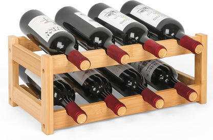 Bamboo Wine Rack, Sturdy and Durable Wine Storage Cabinet Shelf, Wine Racks Countertop for Pantry,Kitchen,3-Tier 12 Bottles Wine Rack Black
