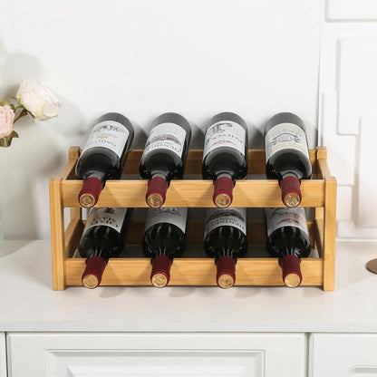 Bamboo Wine Rack, Sturdy and Durable Wine Storage Cabinet Shelf, Wine Racks Countertop for Pantry,Kitchen,3-Tier 12 Bottles Wine Rack Black