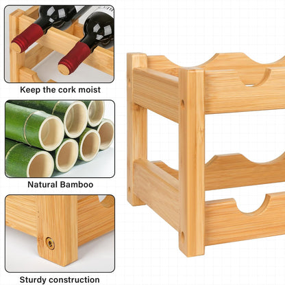 Bamboo Wine Rack, Sturdy and Durable Wine Storage Cabinet Shelf, Wine Racks Countertop for Pantry,Kitchen,3-Tier 12 Bottles Wine Rack Black