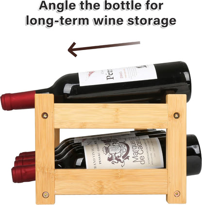 Bamboo Wine Rack, Sturdy and Durable Wine Storage Cabinet Shelf, Wine Racks Countertop for Pantry,Kitchen,3-Tier 12 Bottles Wine Rack Black