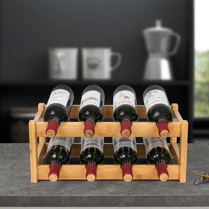 Bamboo Wine Rack, Sturdy and Durable Wine Storage Cabinet Shelf, Wine Racks Countertop for Pantry,Kitchen,3-Tier 12 Bottles Wine Rack Black
