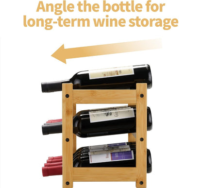 Bamboo Wine Rack, Sturdy and Durable Wine Storage Cabinet Shelf, Wine Racks Countertop for Pantry,Kitchen,3-Tier 12 Bottles Wine Rack Black