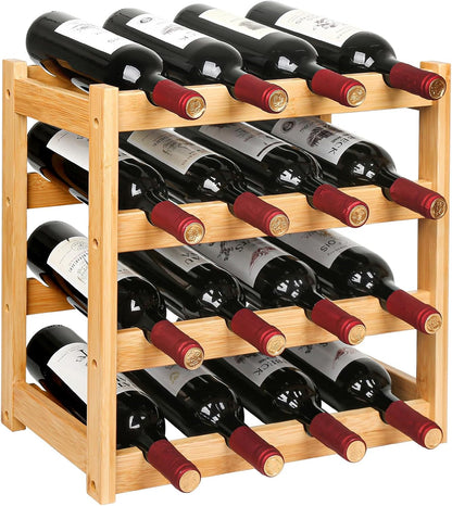 Bamboo Wine Rack, Sturdy and Durable Wine Storage Cabinet Shelf, Wine Racks Countertop for Pantry,Kitchen,3-Tier 12 Bottles Wine Rack Black