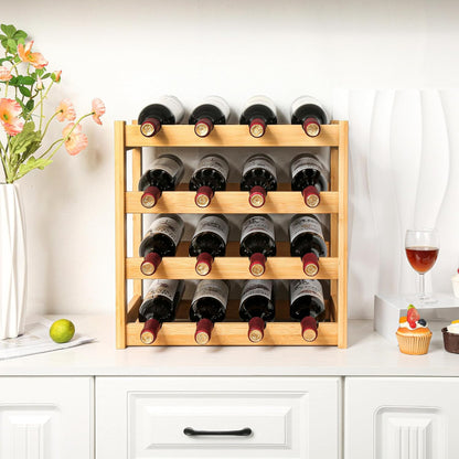 Bamboo Wine Rack, Sturdy and Durable Wine Storage Cabinet Shelf, Wine Racks Countertop for Pantry,Kitchen,3-Tier 12 Bottles Wine Rack Black