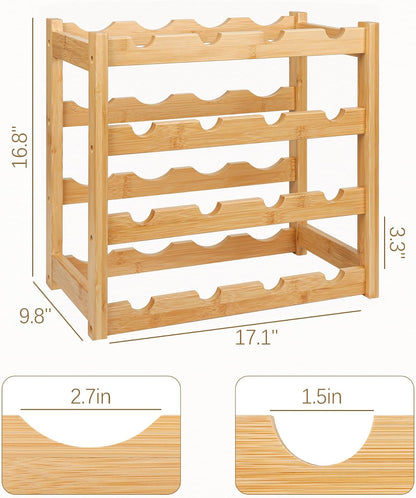 Bamboo Wine Rack, Sturdy and Durable Wine Storage Cabinet Shelf, Wine Racks Countertop for Pantry,Kitchen,3-Tier 12 Bottles Wine Rack Black