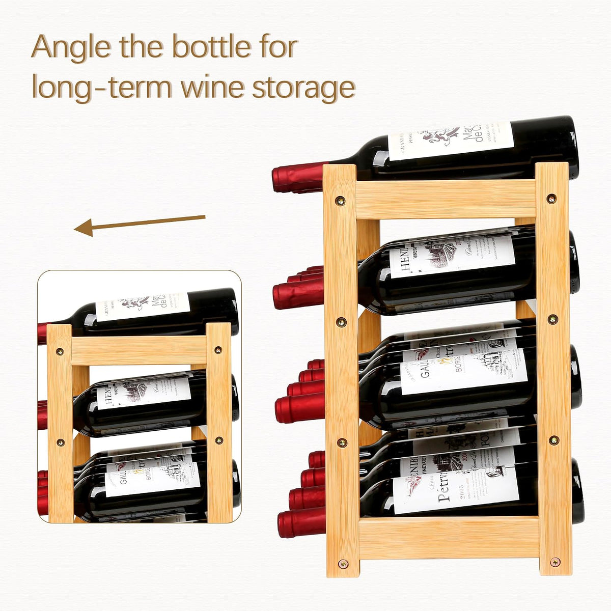 Bamboo Wine Rack, Sturdy and Durable Wine Storage Cabinet Shelf, Wine Racks Countertop for Pantry,Kitchen,3-Tier 12 Bottles Wine Rack Black