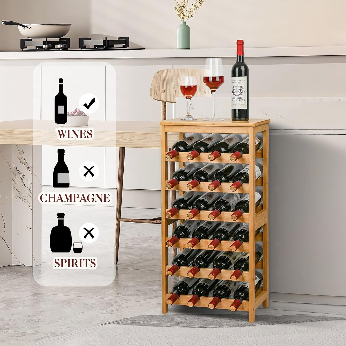 Bamboo Wine Rack, Sturdy and Durable Wine Storage Cabinet Shelf, Wine Racks Countertop for Pantry,Kitchen,3-Tier 12 Bottles Wine Rack Black