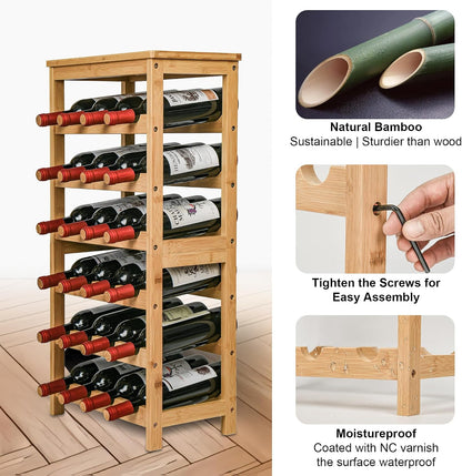 Bamboo Wine Rack, Sturdy and Durable Wine Storage Cabinet Shelf, Wine Racks Countertop for Pantry,Kitchen,3-Tier 12 Bottles Wine Rack Black