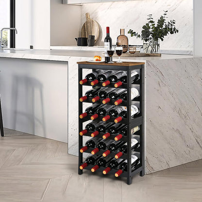 Bamboo Wine Rack, Sturdy and Durable Wine Storage Cabinet Shelf, Wine Racks Countertop for Pantry,Kitchen,3-Tier 12 Bottles Wine Rack Black