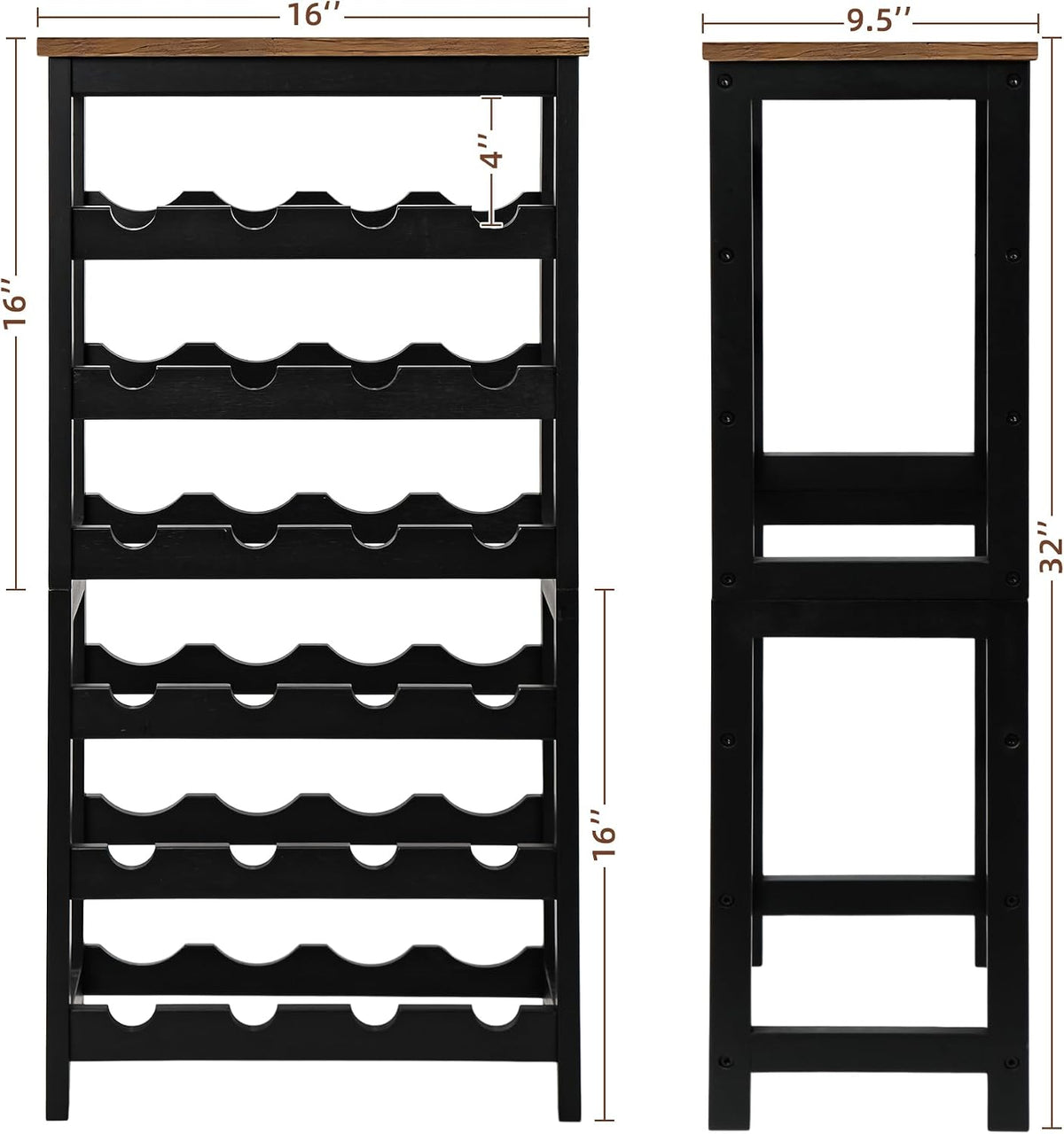 Bamboo Wine Rack, Sturdy and Durable Wine Storage Cabinet Shelf, Wine Racks Countertop for Pantry,Kitchen,3-Tier 12 Bottles Wine Rack Black