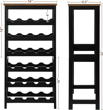 Bamboo Wine Rack, Sturdy and Durable Wine Storage Cabinet Shelf, Wine Racks Countertop for Pantry,Kitchen,3-Tier 12 Bottles Wine Rack Black