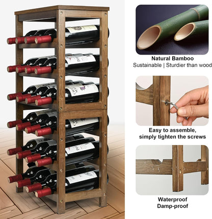 Bamboo Wine Rack, Sturdy and Durable Wine Storage Cabinet Shelf, Wine Racks Countertop for Pantry,Kitchen,3-Tier 12 Bottles Wine Rack Black