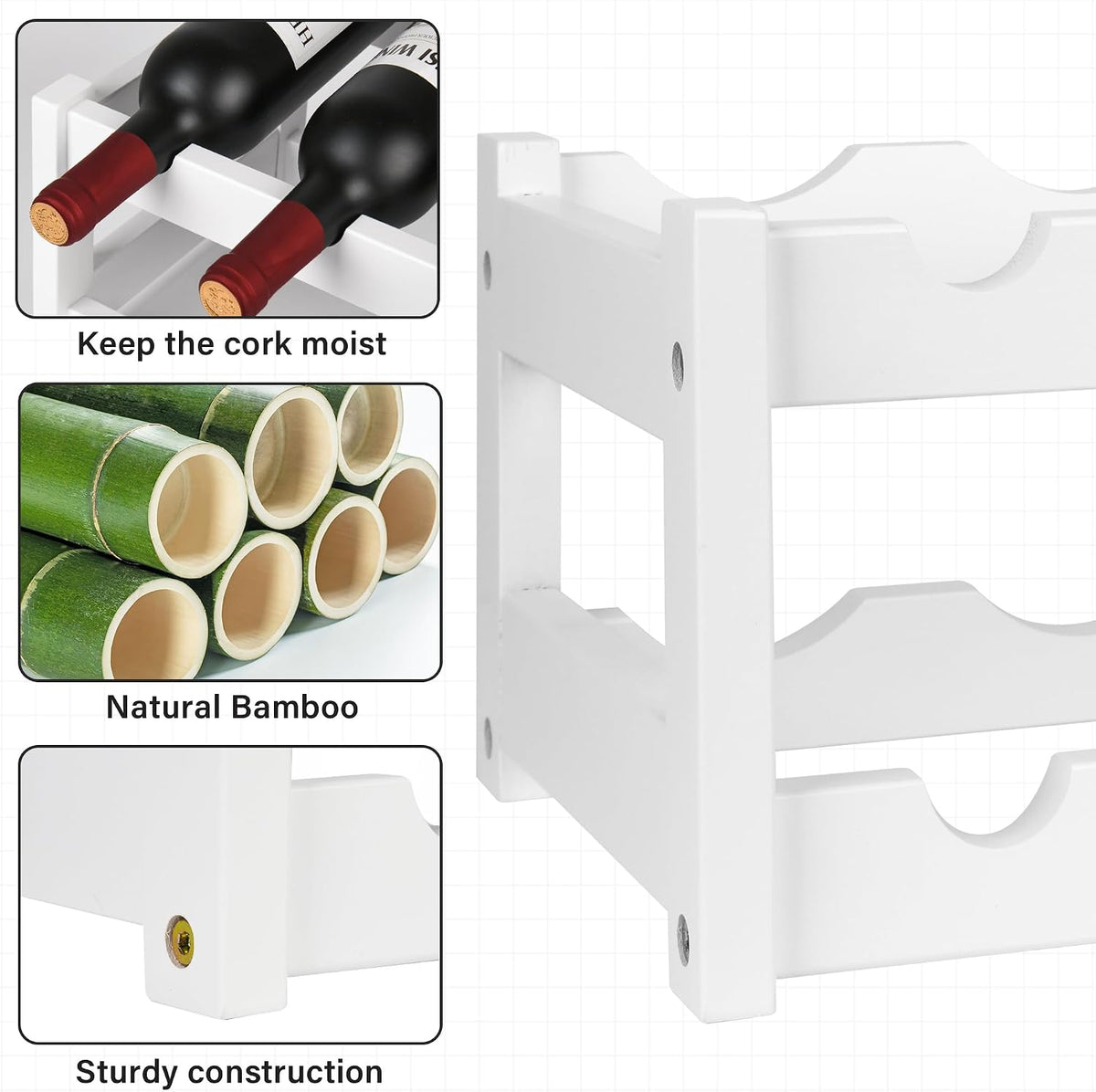 Bamboo Wine Rack, Sturdy and Durable Wine Storage Cabinet Shelf, Wine Racks Countertop for Pantry,Kitchen,3-Tier 12 Bottles Wine Rack Black