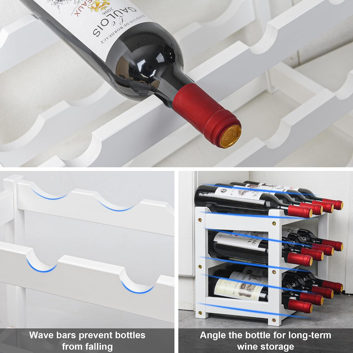 Bamboo Wine Rack, Sturdy and Durable Wine Storage Cabinet Shelf, Wine Racks Countertop for Pantry,Kitchen,3-Tier 12 Bottles Wine Rack Black