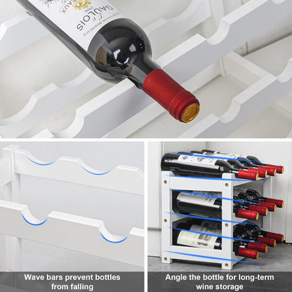 Bamboo Wine Rack, Sturdy and Durable Wine Storage Cabinet Shelf, Wine Racks Countertop for Pantry,Kitchen,3-Tier 12 Bottles Wine Rack Black