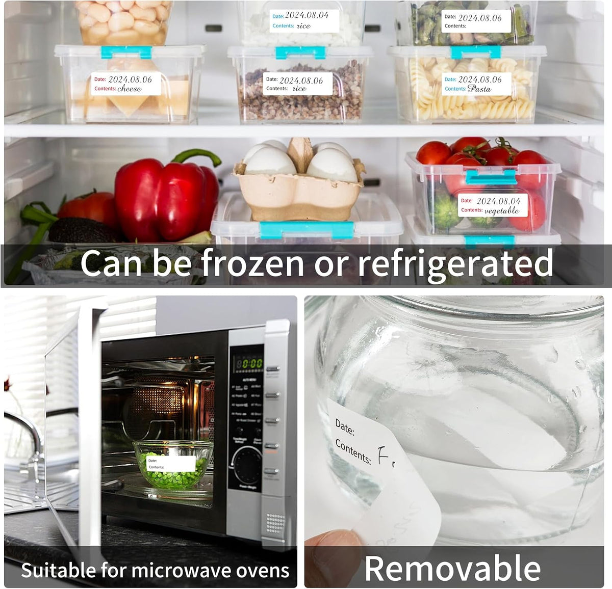 Removable Freezer Labels, Date Label 1x3 Inch Food Storage Stickers, Waterproof Oil Resistant Easy Clean Leaves no Residue 250 Total Per Roll