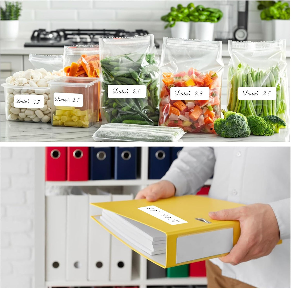 Removable Freezer Labels, Date Label 1x3 Inch Food Storage Stickers, Waterproof Oil Resistant Easy Clean Leaves no Residue 250 Total Per Roll