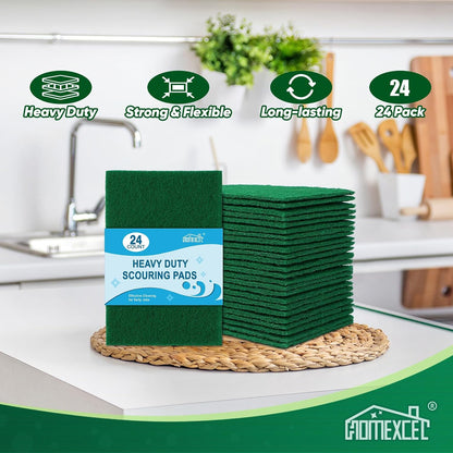 Heavy Duty Scouring Pads, 24 Pack Green Scrub Pads for Cleaning