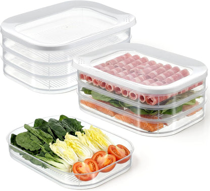 6 Pcs Deli Meat Container for Fridge 2 Lids, BPA Free Transparent Stackable Lunch Meat Container for Refrigerator Food Storage Boxes for Cold Cuts Cheese Lunchmeat Salami