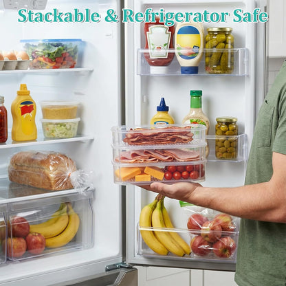 6 Pcs Deli Meat Container for Fridge 2 Lids, BPA Free Transparent Stackable Lunch Meat Container for Refrigerator Food Storage Boxes for Cold Cuts Cheese Lunchmeat Salami