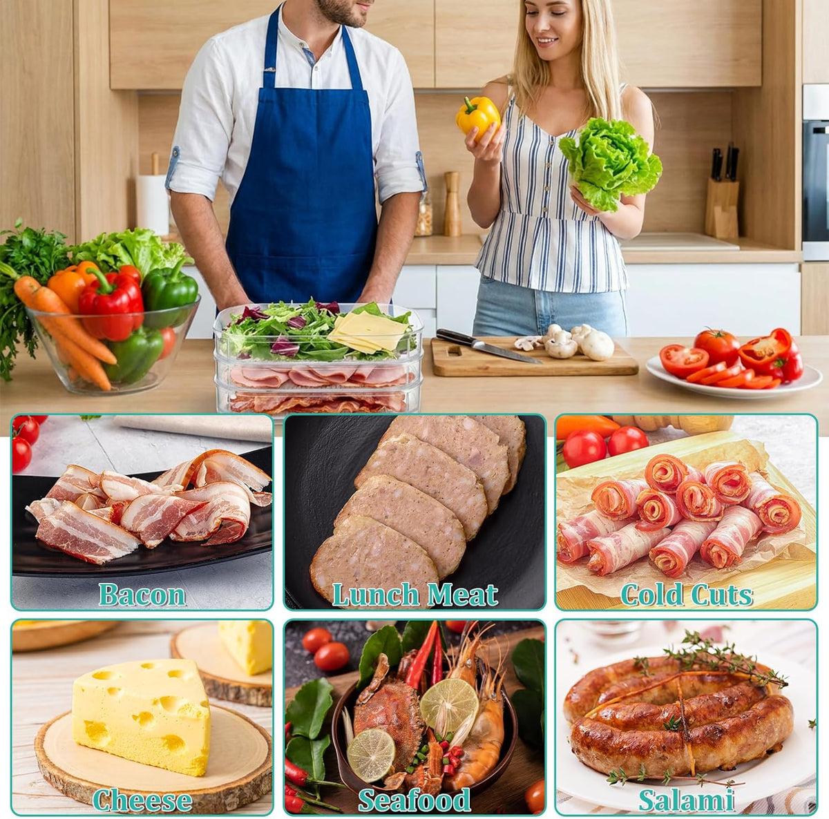 6 Pcs Deli Meat Container for Fridge 2 Lids, BPA Free Transparent Stackable Lunch Meat Container for Refrigerator Food Storage Boxes for Cold Cuts Cheese Lunchmeat Salami