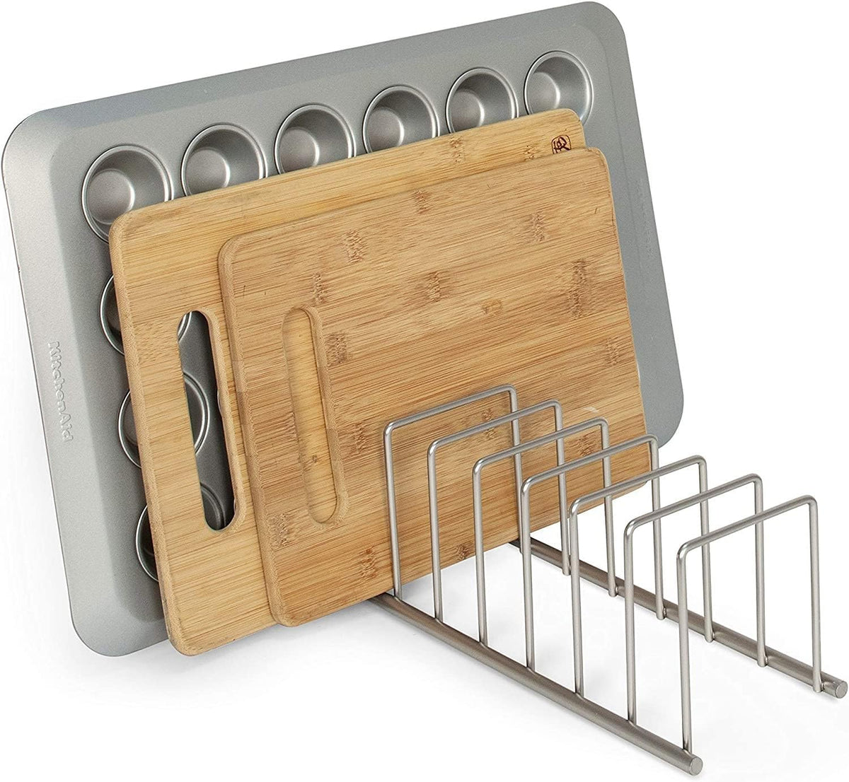 Euro Kitchen Organizer for Cooking and Bakeware, Satin Nickel